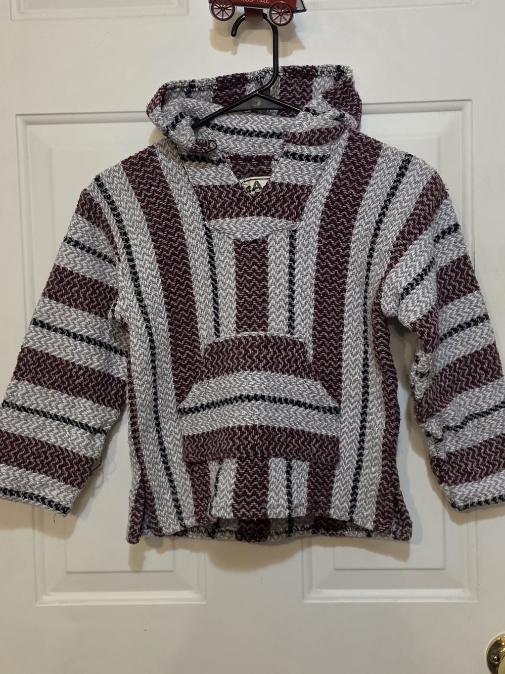 XL Kids Baja Hoodie - Burgundy and Cream Striped